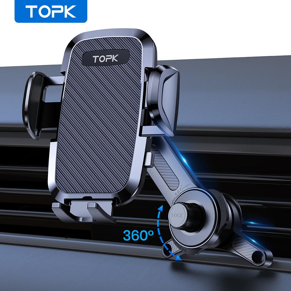 TOPK Car Phone Mount Holder 3-Point Support 360° Rotating Extended Arm Metal Hook Superior Stability Phone Holder for Car Cars 1