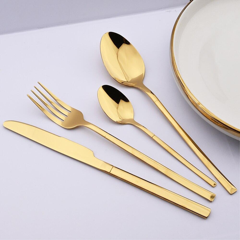 24 шт. золотой набор столовых приборов, набор столовых приборов из нержавеющей стали, нож, вилка, ложка, обеденный набор, кухонная посуда, набор столовых приборов, можно мыть в посудомоечной машине