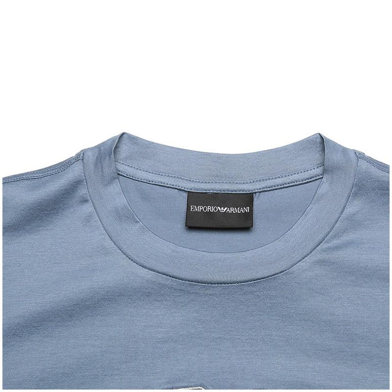 Emporio Armani Мужская футболка с принтом букв SS23, круглый вырез, короткий рукав, топы, светло-голубой 3R1TV9-1JUVZ-0738