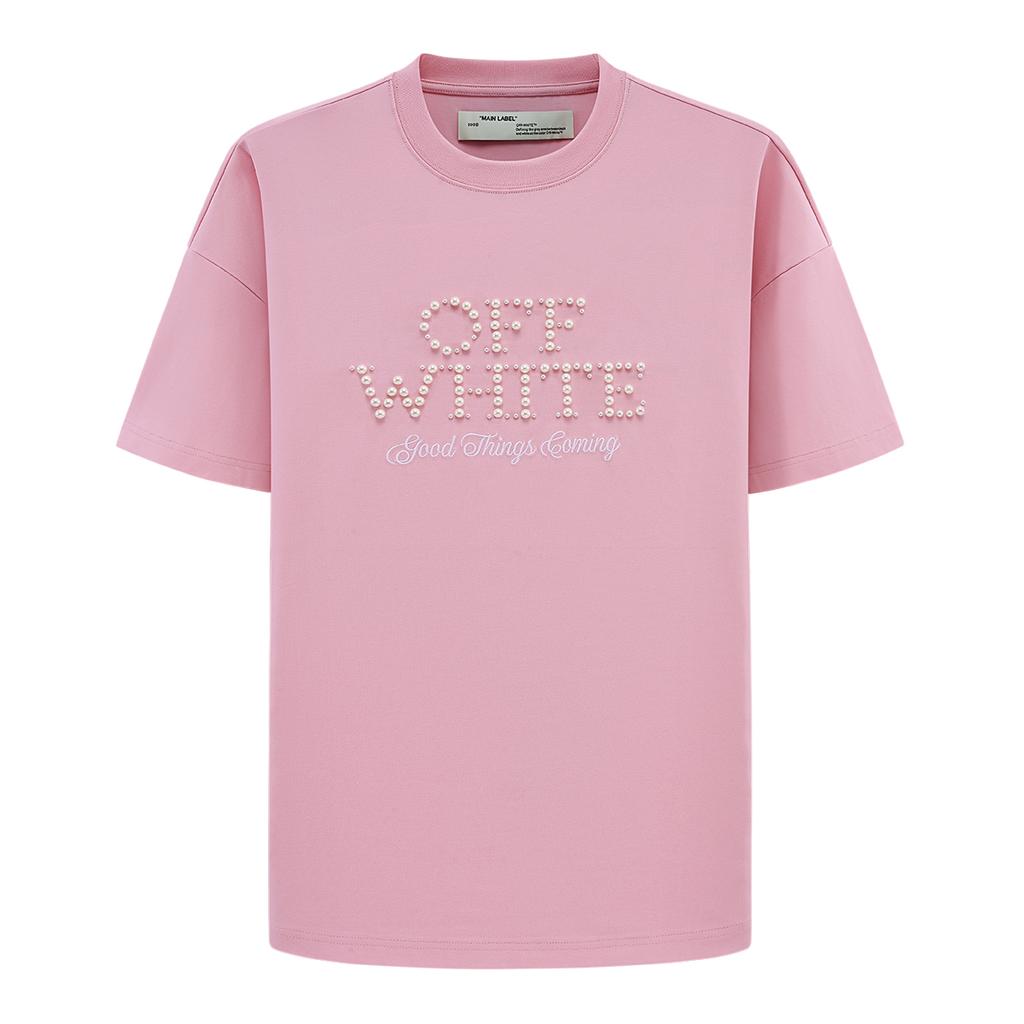 Short-sleeved T-shirt with Arrow Trendy Brand Letter Embroidery and Pearl Loose Fit