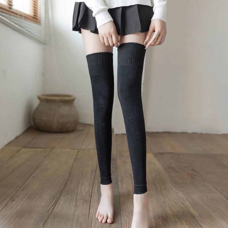 Зимние однотонные утепленные наколенники выше колена, теплые флисовые длинные носки