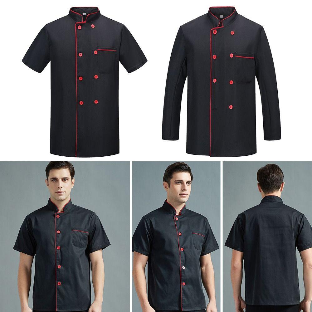Short Long Sleeve Chef Uniform Black Overalls New Chef Clothes Restaurant