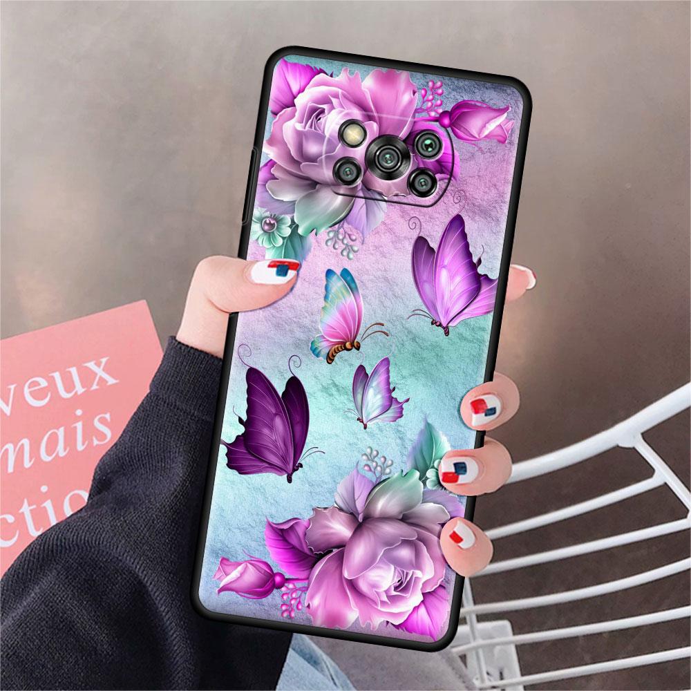 Чехол для Xiaomi Mi Poco X3 NFC X4 Pro F3 F4 GT M4 M3 F1 C40 11 Lite 11T Мягкий силиконовый чехол для телефона с изображением бриллиантового цветка и бабочки