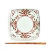 Arita ware square plate, hand-painted Denpeigama Mingli red-painted square plate, approximately 17cm