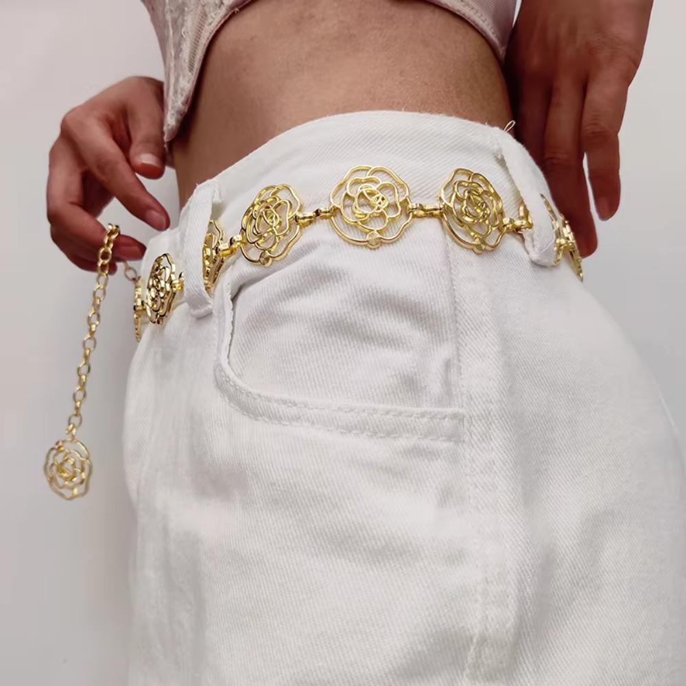 Hollow Out Metal Belts Adjustable Flower Chain Belt Fashion Metal Concho Belt Women