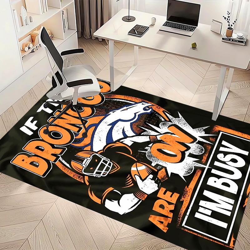 Denver Broncos LOGO Print Area Rug - Soft, Washable Non-Slip Indoor Mat for Office Chairs, Living Room, Home Office Decorative Rug
