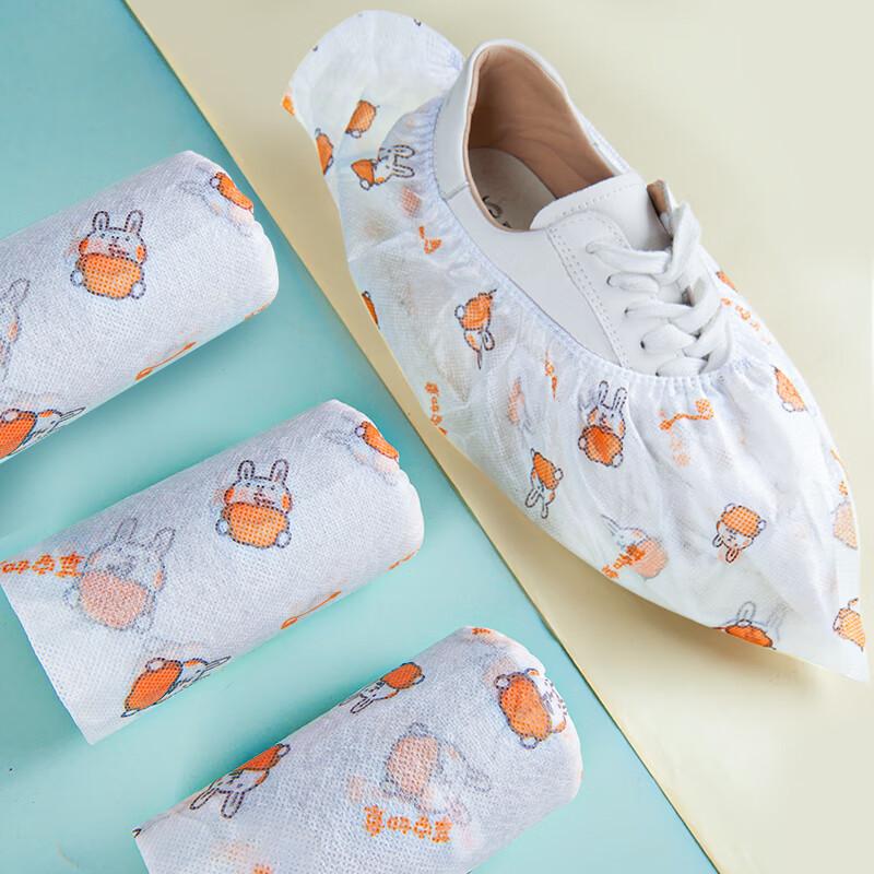 YOUAO Disposable Shoe Covers, 100-Pack, Thick Non-Woven Cartoon Shoe Covers, Wear-Resistant, Non-Slip, One-Size Universal Fit