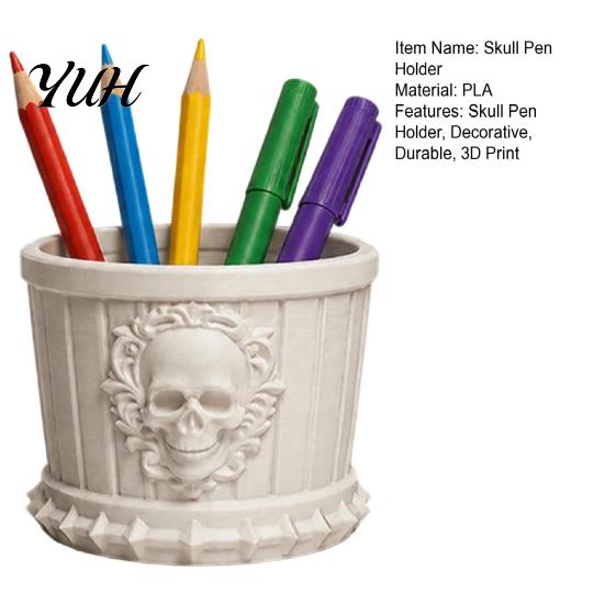 3D Printed Pencil Cup Gothic Skull Pen Holder, PLA Stationery Organizer, Cool Desk Gadgets Halloween Theme Container for Makeup Brushes And