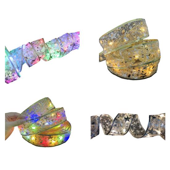 Christmas Tree Ribbon String Lights Battery Powered Fairy Lights Christmas Ribbon Bow Light for Indoor Outdoor Xmas Wedding New Year