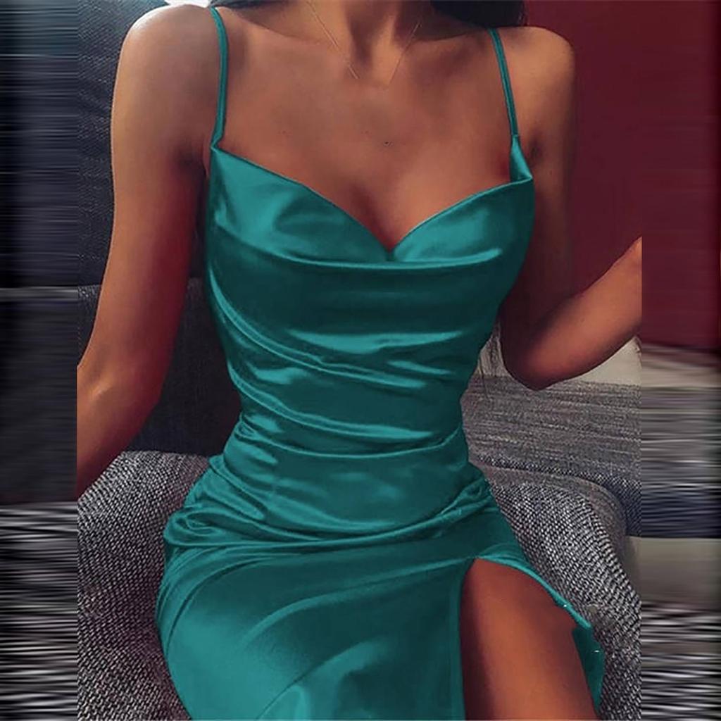Women's Fashion Classic Solid Color Backless Split Sexy Dress