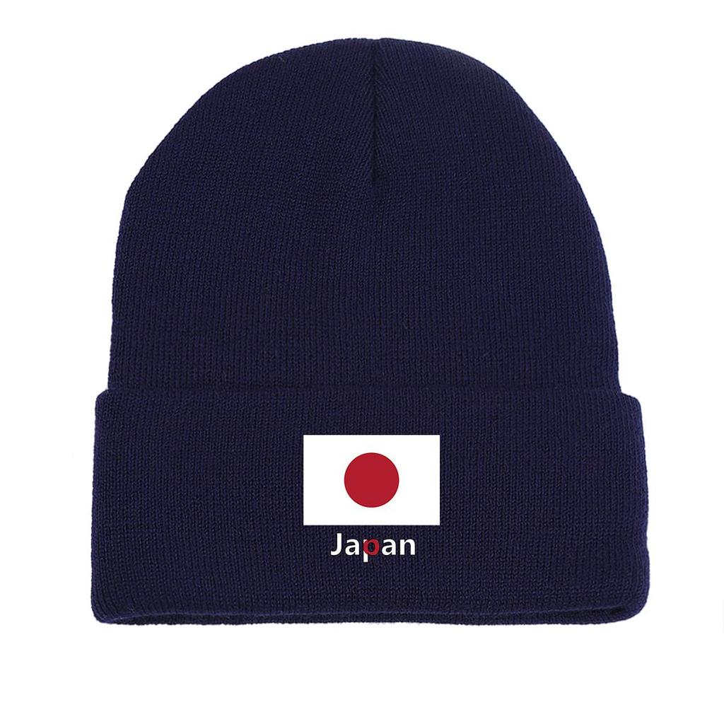 Japan Flag Print Knitted Hat Beanie, Woman Cap Soft Lightweight Simple Gorro Knit Cap Beanie