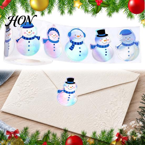 Winter Theme Party Supplies 500PCS Shiny Snowman Stickers, Waterproof Self Adhesive Labels, Round Kids School Holiday Crafts Decorative Packaging