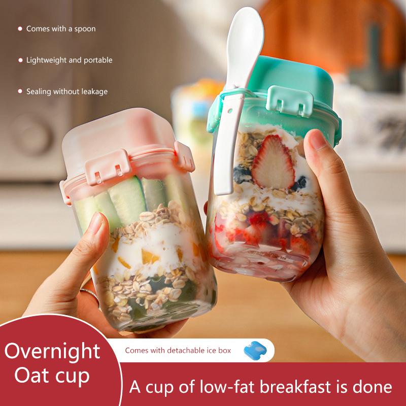 Портативный двухслойный стакан для салата, пластиковый стаканчик для завтрака с ложкой, съемный контейнер для льда, герметичное уплотнение для хранения молока, фруктов, овсянки