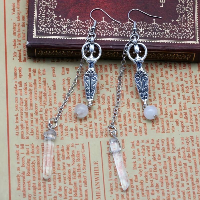 Angel Halo Goddess Chain Design With Natural Stone Decor Dangle Earrings Alloy Jewelry Elegant Style Reiki Energy Accessories