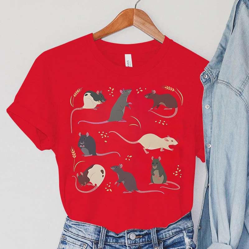 Футболки с изображением крысы, женские топы в стиле Харадзюку с животными, летние повседневные модные футболки, винтажные женские футболки с принтом Paddy, женская одежда с крысой