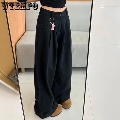 Джинсовые брюки широкого кроя с плиссировкой женские больших размеров с высокой посадкой и свободные