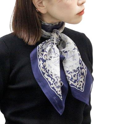 Большой шелковый платок бренда Gran creer chintz [Gran creer], квадратный, женский, Япония, (темно-синий узор)