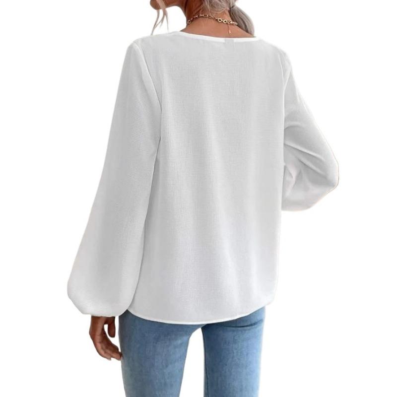 Весна Осень Свободный крой Пуловер Шифон Блузки и рубашки Женщины Однотонный Длинный Рукав Базовая Рубашка