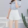 Women's White Wide-Leg High Waist A-Line Slim Suit Shorts for Spring/Summer 2024
