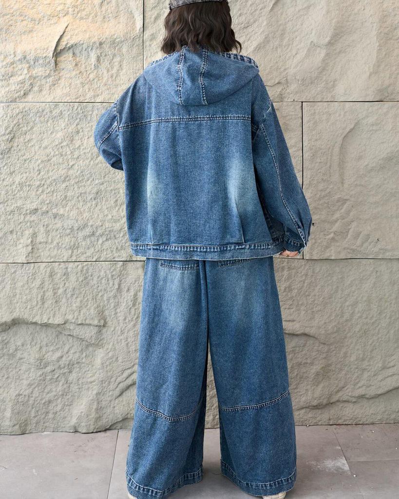 Женский джинсовый кардиган с капюшоном Весна 2026: Универсальный, Повседневный, Большого размера