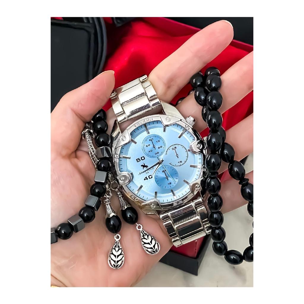 Men's Watch Card Holder Belt Wallet Prayer Beads Bracelet Suit Combination Set Gift For Lovers Engagement Special