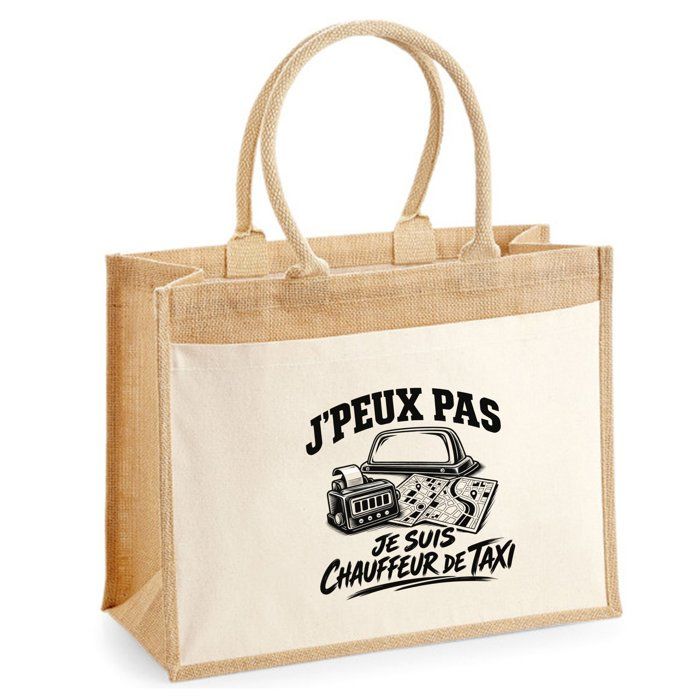 Sac cabas - PLANETEE - J'peux pas minimaliste - Toile de jute et coton - 21 L - Anses coton