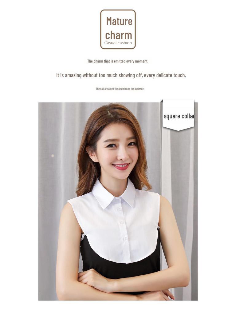 Women's Detachable White Collar: Versatile Square, Stand-Up, or Round Styles In Cotton for Spring/Autumn.