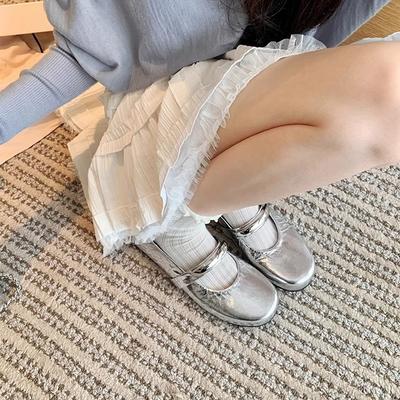 Су Иньинь имеет тот же лунный балет~ царапанная коровья кожа металлический ремешок балетки женские туфли Мэри Джейн