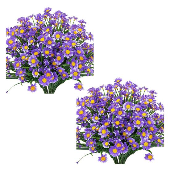 2 шт. искусственных ромашек, букет, устойчивые к погодным условиям, искусственные растения, искусственная зелень, искусственные ромашки для внутреннего, наружного, садового, крыльца, свадебного декора