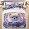 Pomeranian Pattern Bedding Quilt Set Quilt Cover Pillowcase Home Decoration Birthday Gift (1 * duvet cover + 2 * pillowcase, without core)