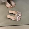 Мода 2025 Дизайнерские летние шлепанцы с кружевом и бантом-бабочкой для женщин, повседневные шлепанцы на толстом низком каблуке для платья, уличный стиль