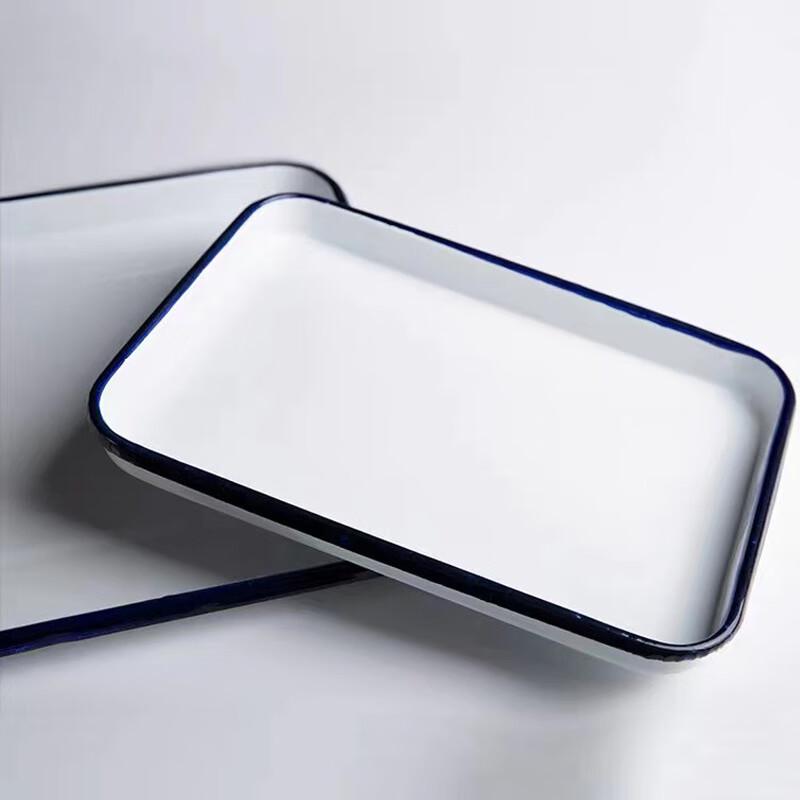 HESWELL Industrial Style White Rectangular Enamel Tray