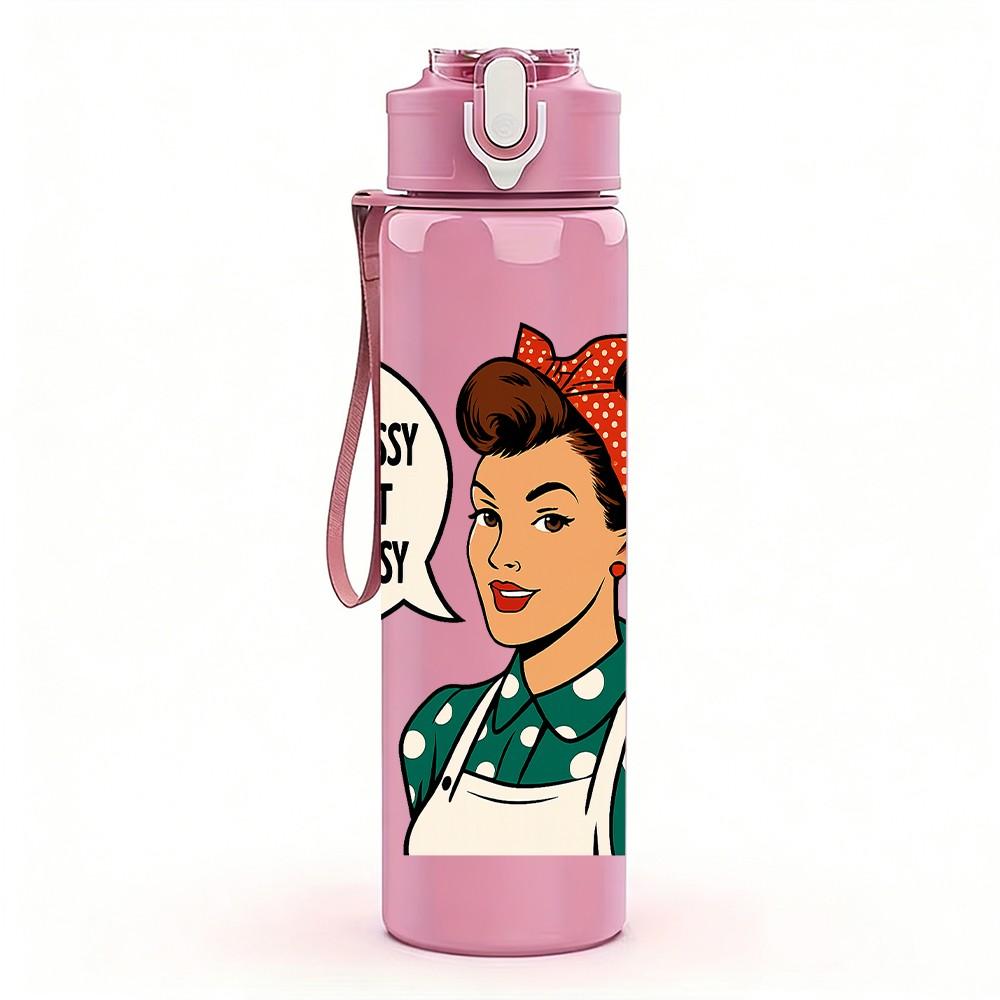 1PC Retro Housewife Funny Quote 750ml Color Plastic Sports Water Bottle Leakproof Flip Straw Lid Suitable for Sports Office Home Use