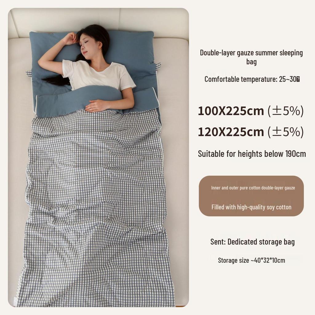 Hao Run Qi Summer Cotton Double Layer Gauze Adult Sleeping Bag – Lightweight for Travel, Camping, and Outdoor Use