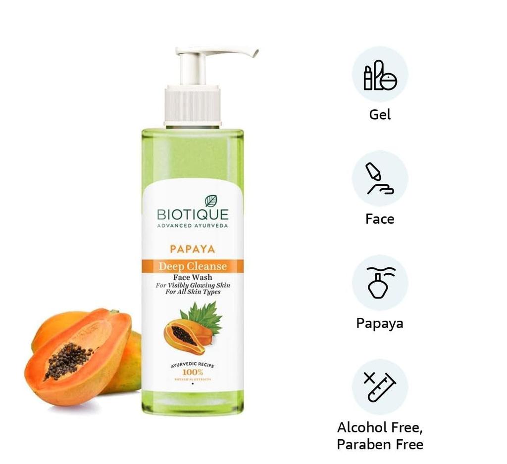 Biotique Гель для умывания с папайей для сияющей кожи глубокое очищение 200 мл мягкое отшелушивание все типы кожи натуральные растительные компоненты