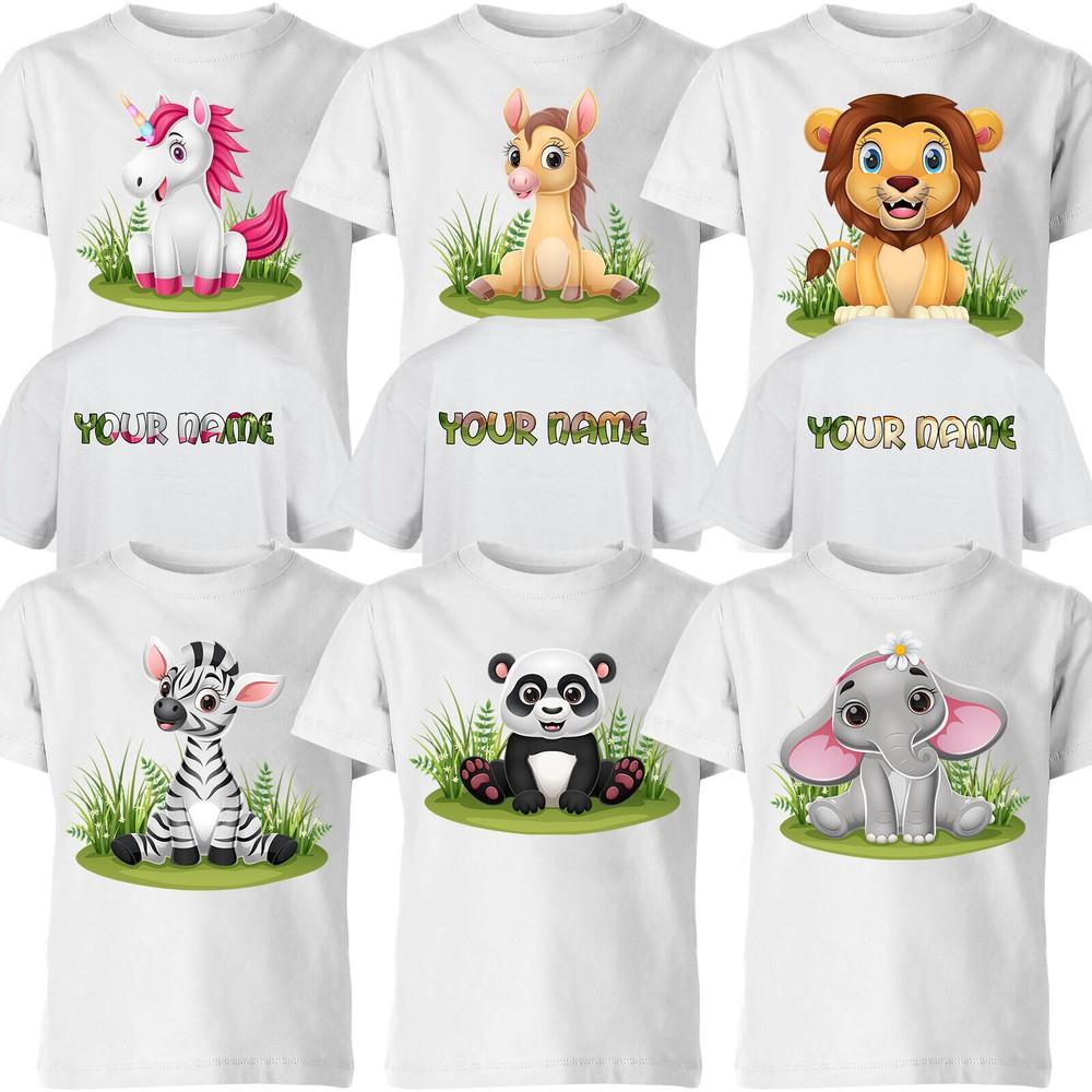 Персонализированная футболка с животными сафари для детей, подарок на день рождения, мальчикам, девочкам #P1#Or#A
