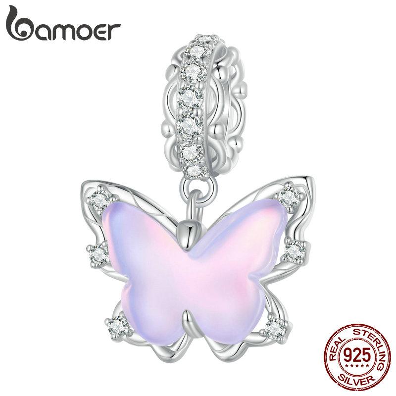 BAMOER Стерлингового Серебра 925 пробы романтические кружевные подвески-бабочки кулон для женщин браслет DIY ювелирные изделия