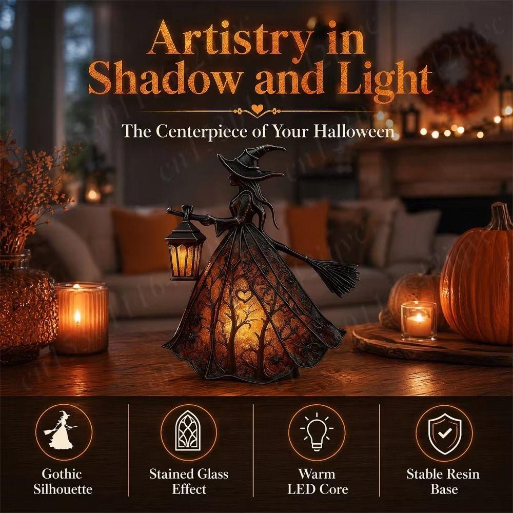 Warm Soft Light Desktop Lamp Wizard Silhouette Decorative Ornament Halloween Decor Indoor Space