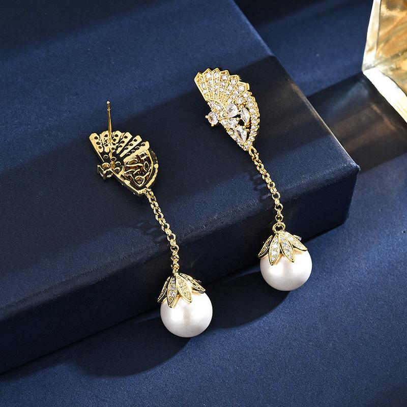 Японский и корейский характер, темперамент, простые и милые серьги с бахромой из жемчуга, слегка инкрустированные цирконием серьги-веера