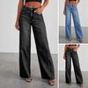 Women Jeans with Multi Pockets Button Zipper Fly Denim Pants Side Splicing