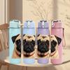 1PC Pug Dog Wrinkled Face Close Up 750ml Color Plastic Sports Water Bottle Leakproof Flip Straw Lid Suitable for Sports Office Home Use