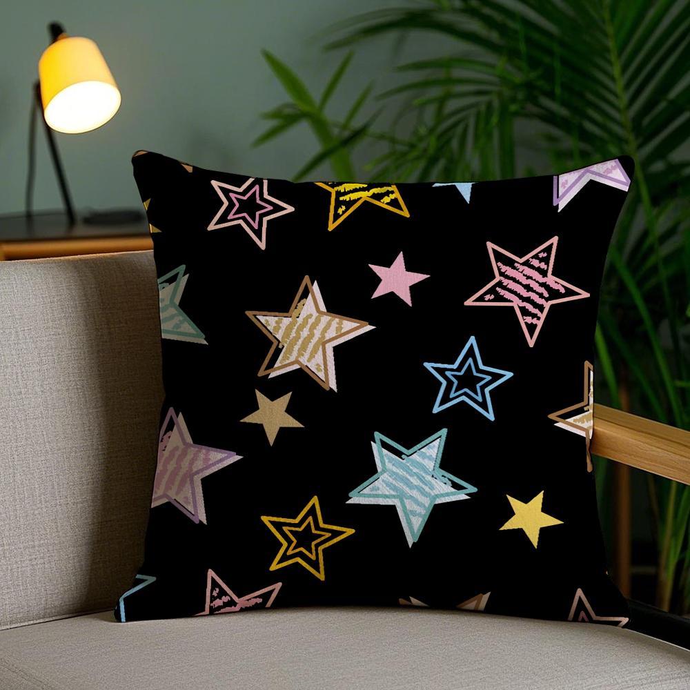 Abstract Star Art Cushion Cover Plush Fabric DoubleSided Printed Invisible Zipper Sofa Pillow Case Home Bedroom Decor