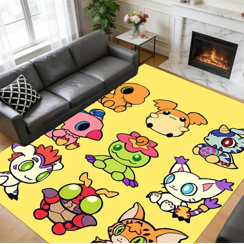 Anti‑Slip Crystal Velvet Floor Rug, Digimon Design Carpet for Indoor Living Bedroom Home Decoration