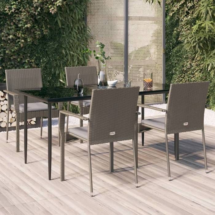 VidaXL Garden Dining Set Cushions 5 Pcs Black and Grey, Dining Set, Dining Set 3185128