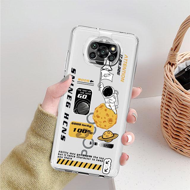 Прозрачный чехол с изображением астронавта из мультфильма для Xiaomi Mi Poco X3 NFC M3 Pro F3 F1 11 Lite 12 Redmi Note 10 9S 8 7 9, мягкий чехол для телефона