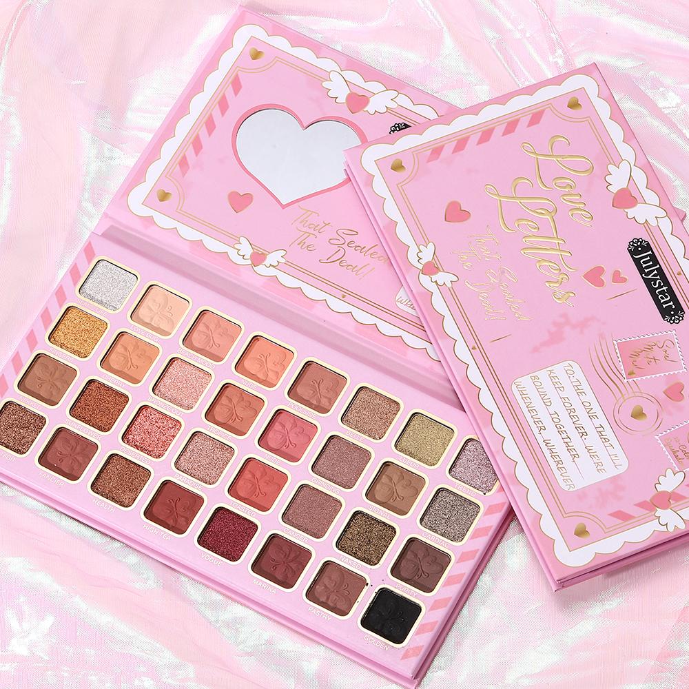Julystar 32 Colors Eyeshadow Palette Love Letters, Highly Pigmented Matte Shimmer Glitter, Long Lasting Waterproof Warm Nude Earth Tone Makeup Gift