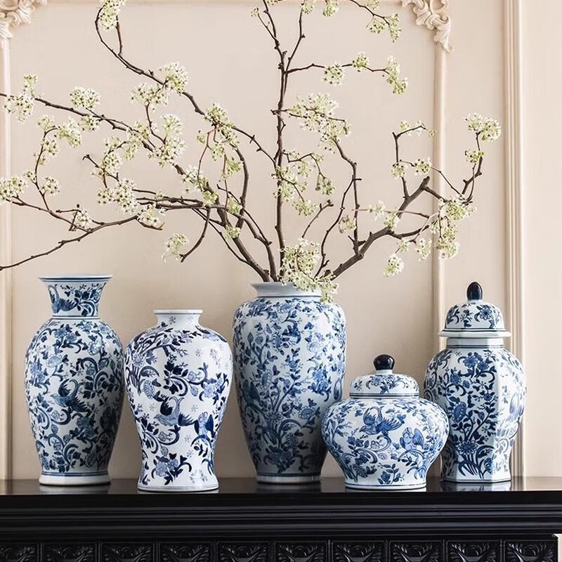 Hand-Painted Blue & White Porcelain General Jar Vase