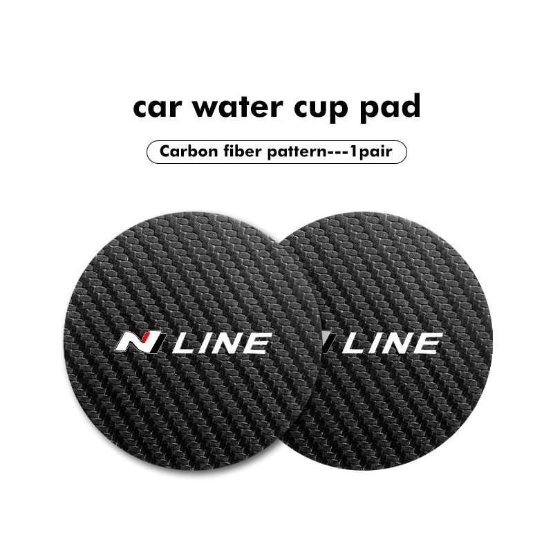 For Hyundai 2pcs Car Style Coaster Mat Carbon Fiber Cup Holder Mat Non-slip Accessories N Line i20 i30 Sonata Tucson Azera y1