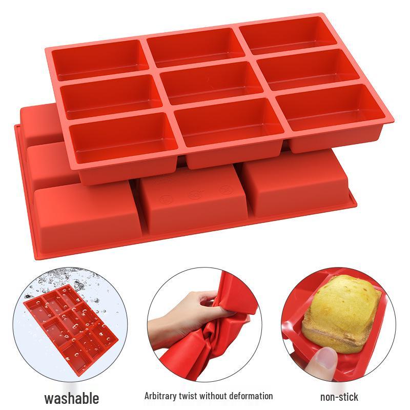 Silicone 9-Cavity Rectangular Mold for Cake, Soap, and Bread