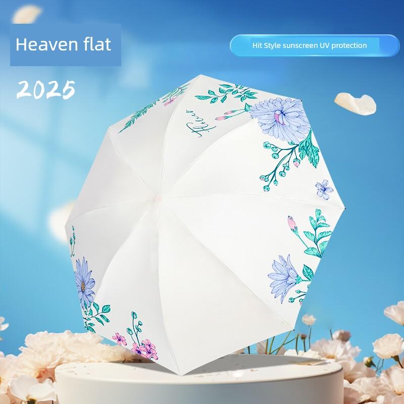 Paradise Umbrella 2026 New Lightweight Sun Protection Umbrella for Women, Manual Folding Dual-Use Sun and Rain Umbrella with Black Coating